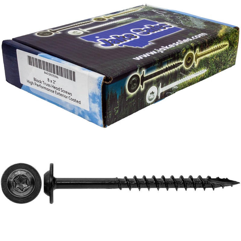 Jake Sales #8 x 2 Black Round Washer Head Multipurpose Exterior Coated Modified Truss Head Cabinet Wood Screw Torx/Star Drive Head - (5 Pounds ~625 Screws) - Image 1